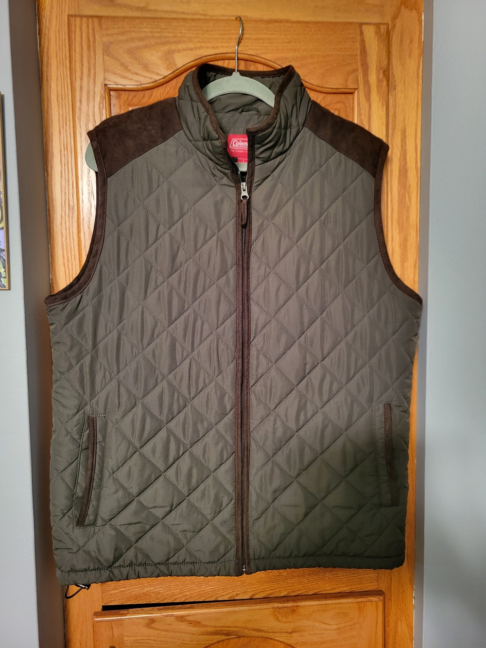 Coleman Quilted Olive Green Men's Vest with Brown Accents
